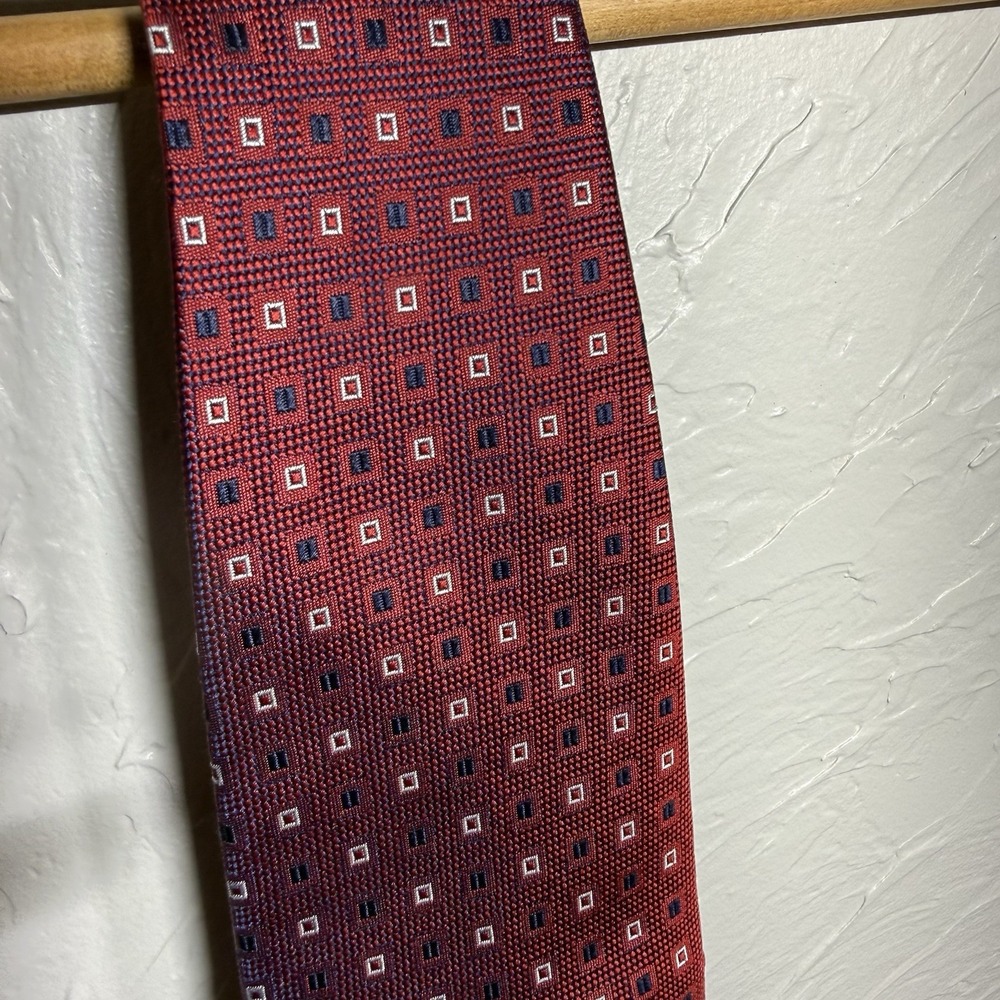 Bruno Piattelli Men's 100% Silk Tie Classic Length‎ Red W/blue& White Squares - Picture 7 of 11